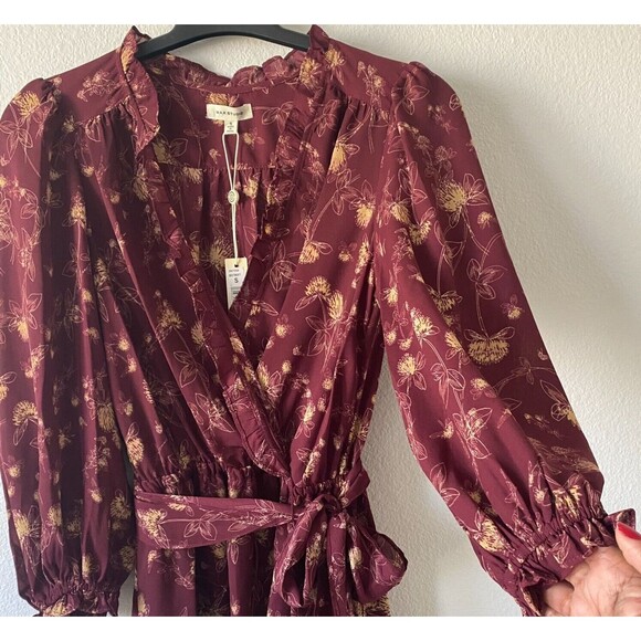 Max Studio Women's Wrap Knee Dress 3/4 Sleeve Floral Burgundy Size Small NWT - Picture 3 of 13